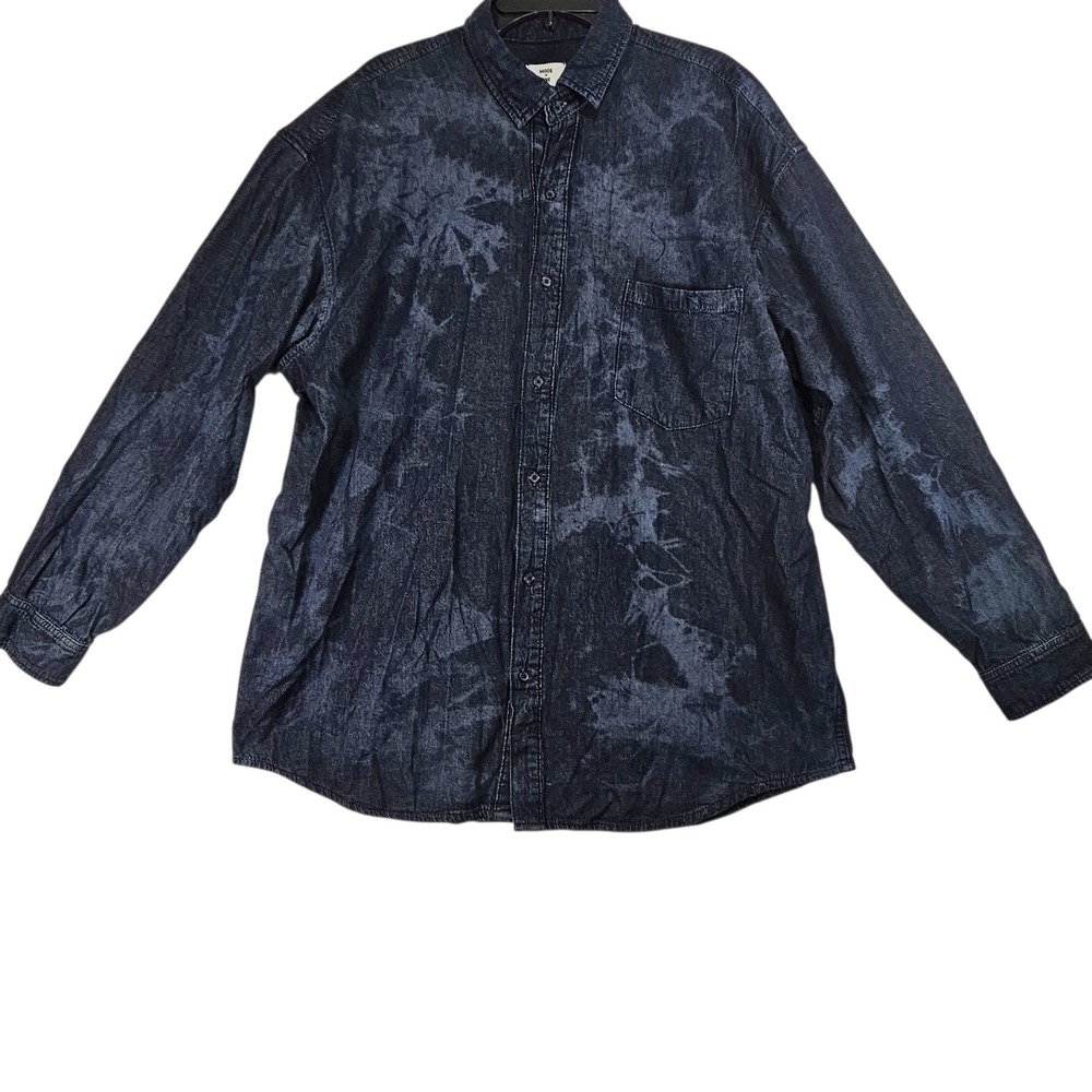 Mode of One Men's Relaxed Fit Denim Button-Down Shirt Blue XXL